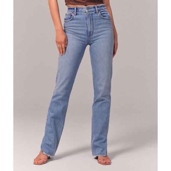 Abercrombie & Fitch The 90’s Straight Ultra High Rise Jean Size 28/6 Spilt Ankle - Picture 2 of 15